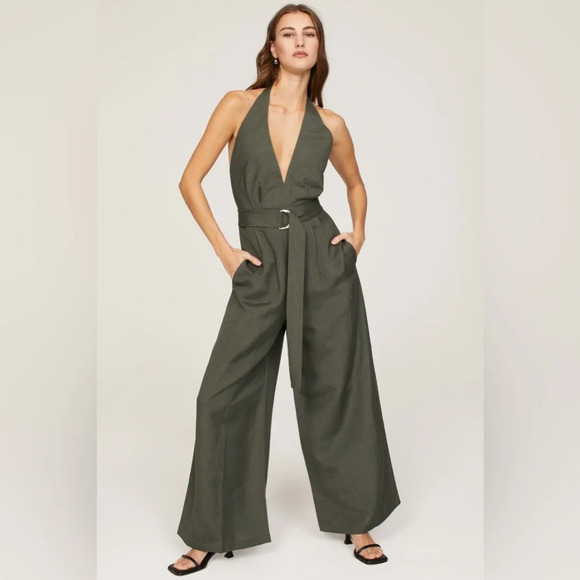 Adam Lippes Olive Halter Jumpsuit - Picture 2 of 8